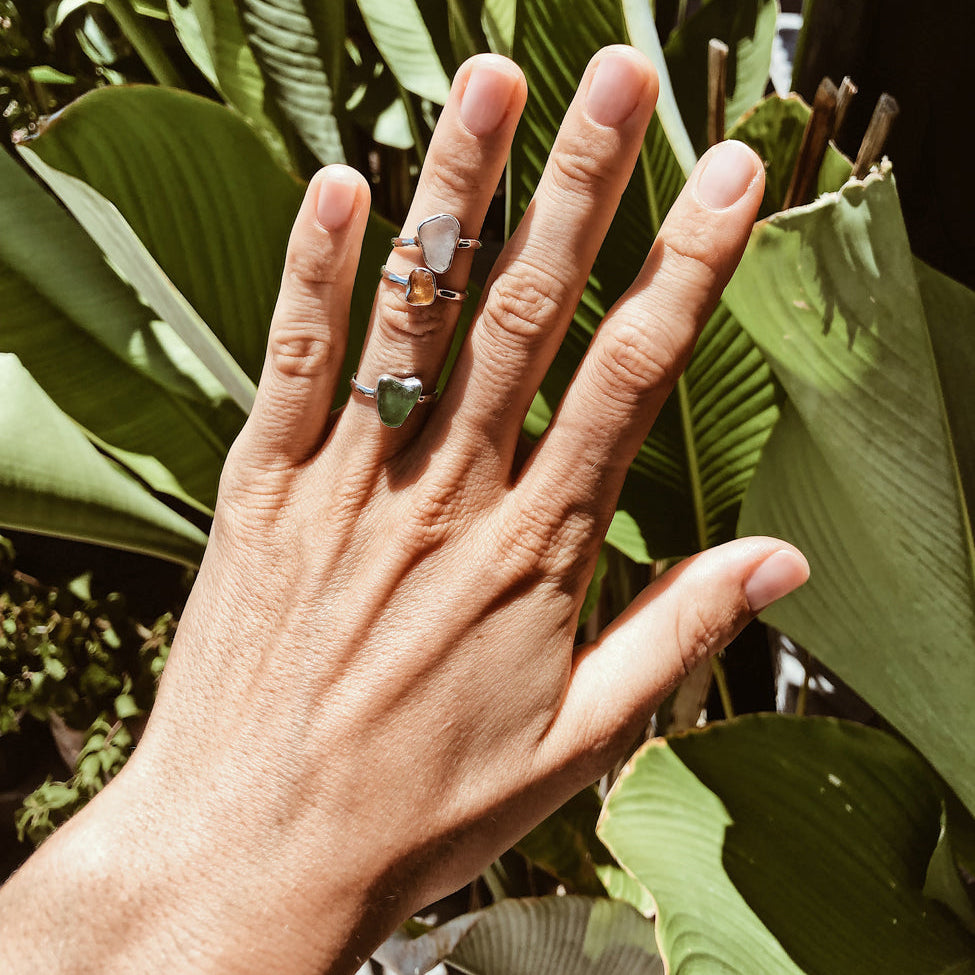 Silberring mit grünem Meerglas