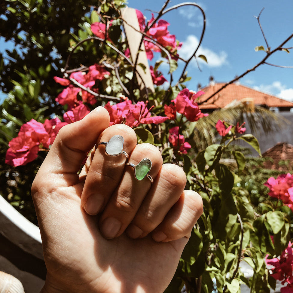 Silberring mit grünem Meerglas