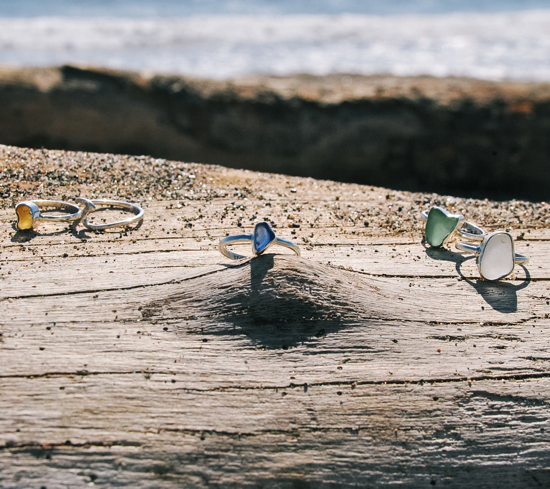 Silberring mit grünem Meerglas