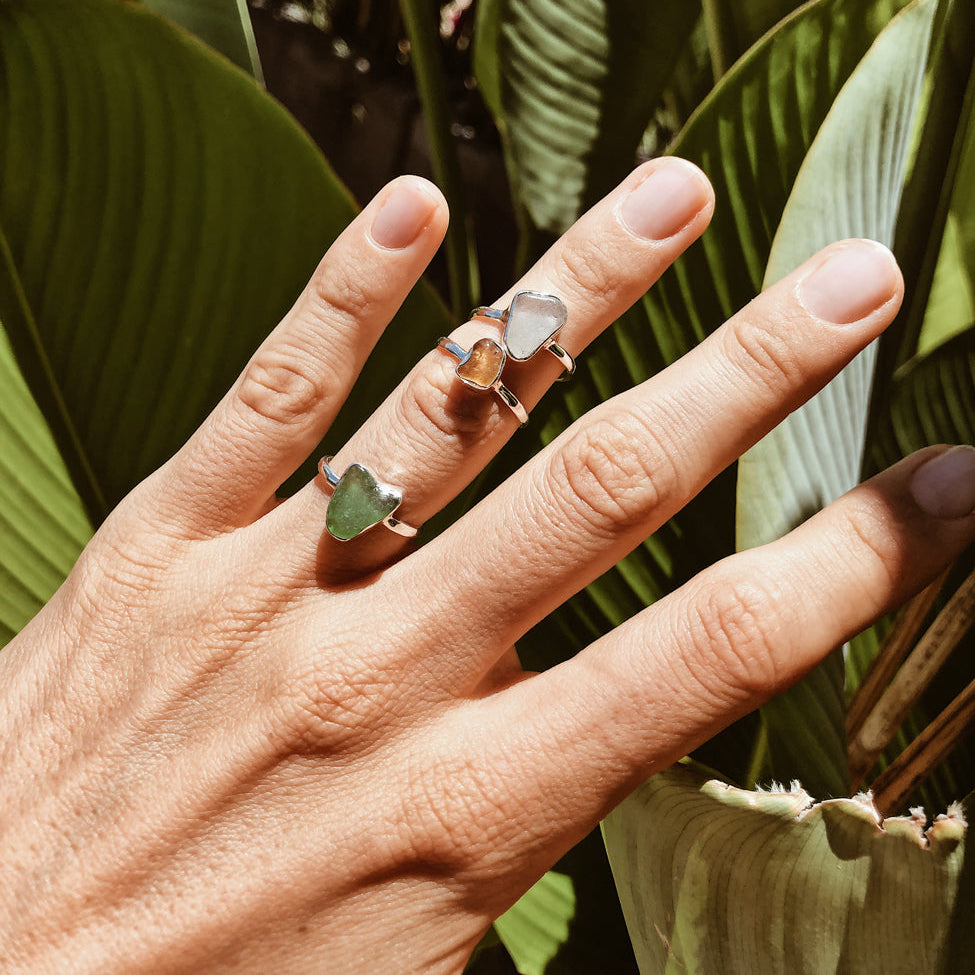 Silberring mit braunem Meerglas - Tropical Tribe