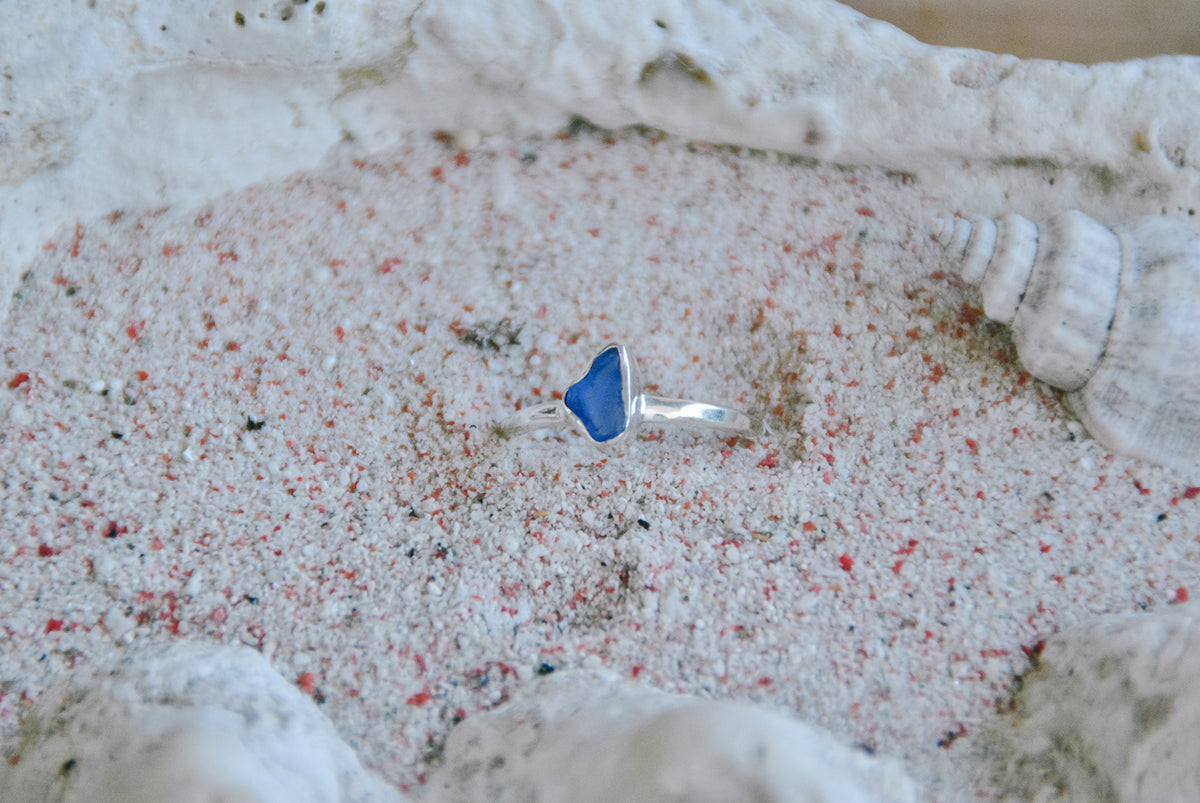 Silberring mit blauem Meerglas - Tropical Tribe