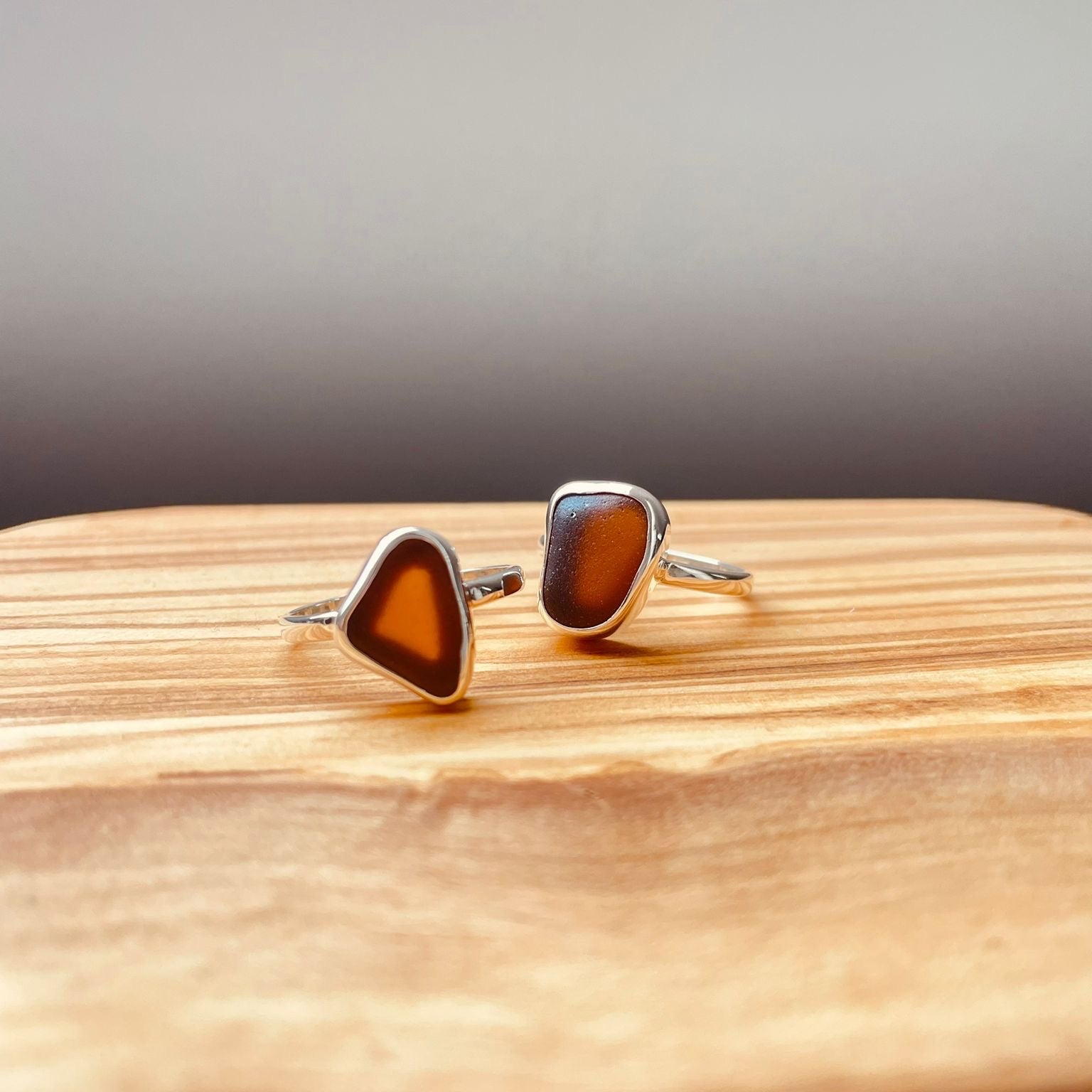 Silberring mit braunem Meerglas - Tropical Tribe