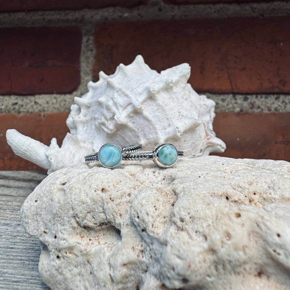 Geflochtener Stacking Ring mit Larimar - Tropical Tribe