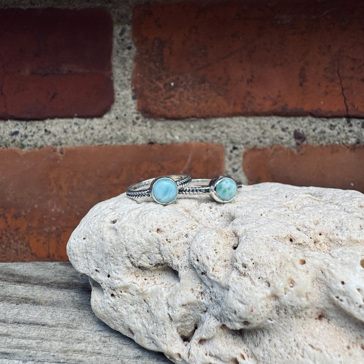 Geflochtener Stacking Ring mit Larimar - Tropical Tribe