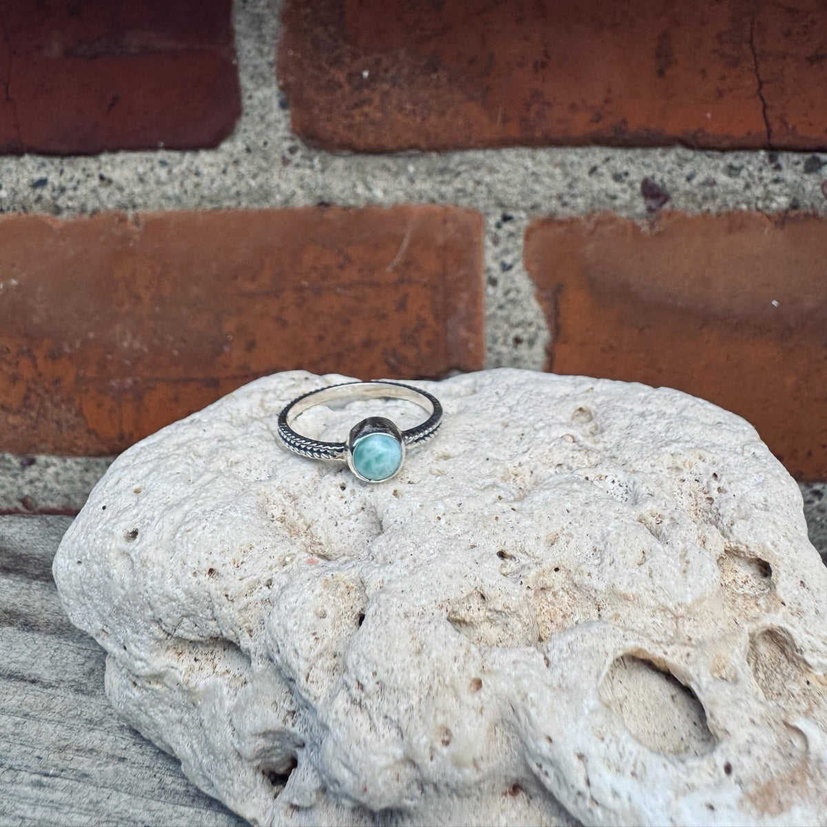 Geflochtener Stacking Ring mit Larimar - Tropical Tribe