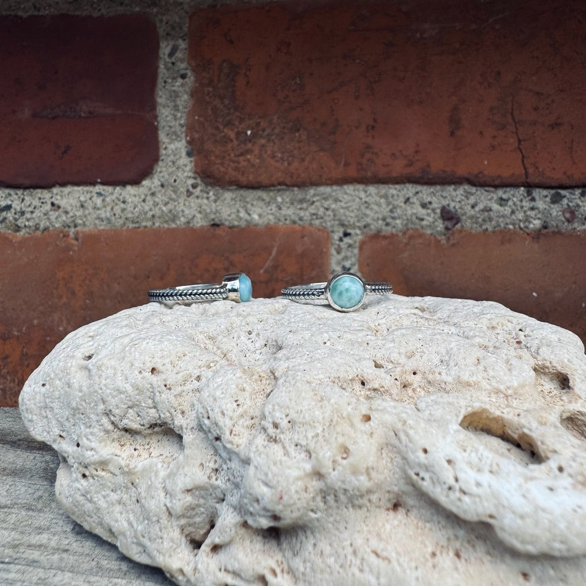 Geflochtener Stacking Ring mit Larimar - Tropical Tribe