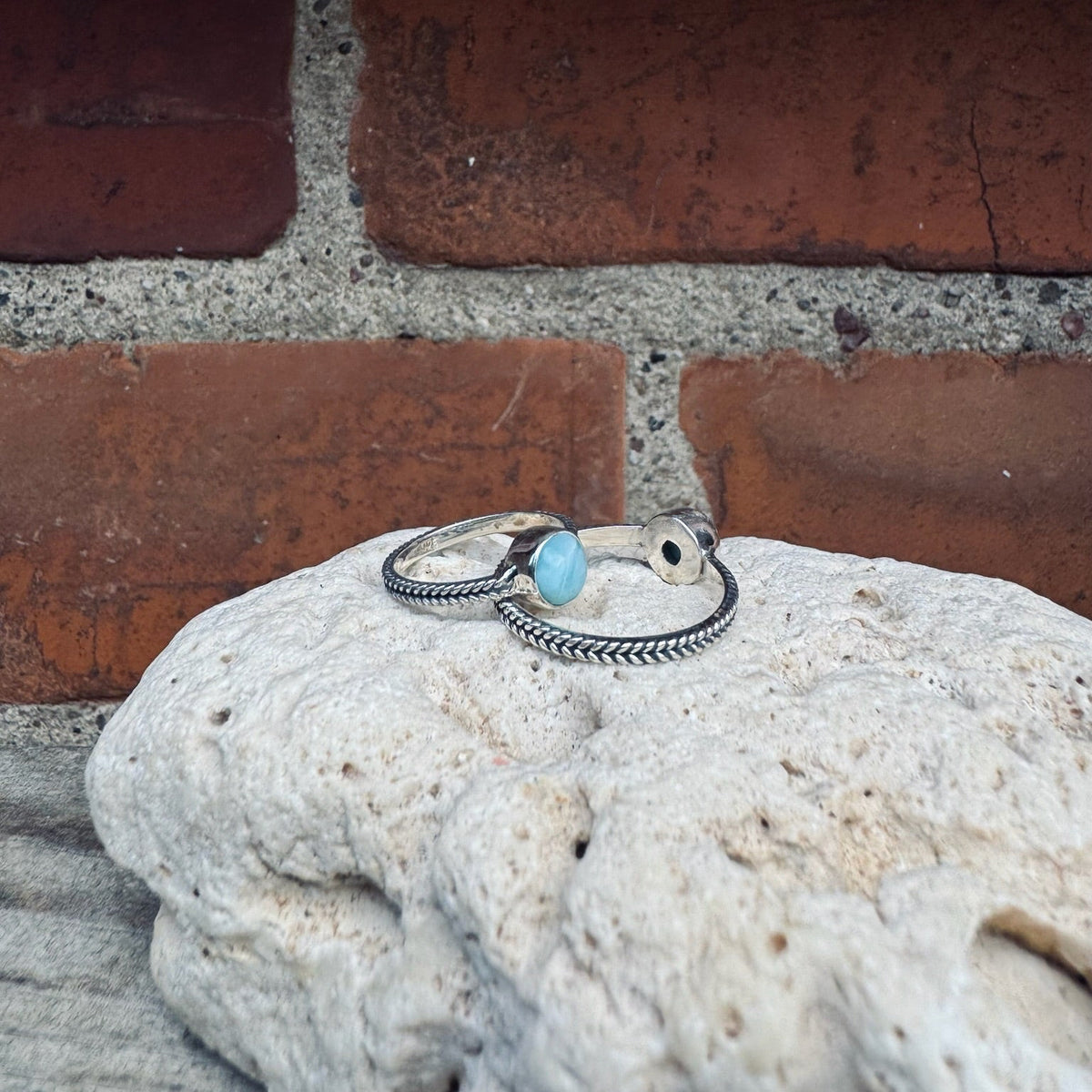 Geflochtener Stacking Ring mit Larimar - Tropical Tribe