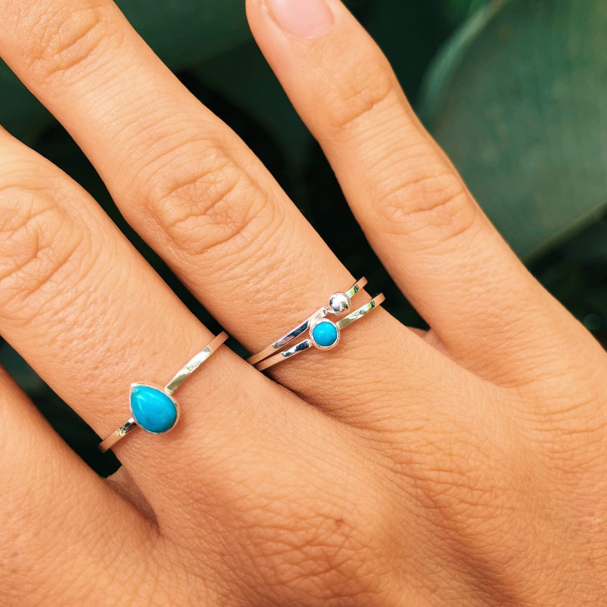 Tropfenförmiger Stacking Ring mit Türkis Edelstein - Tropical Tribe