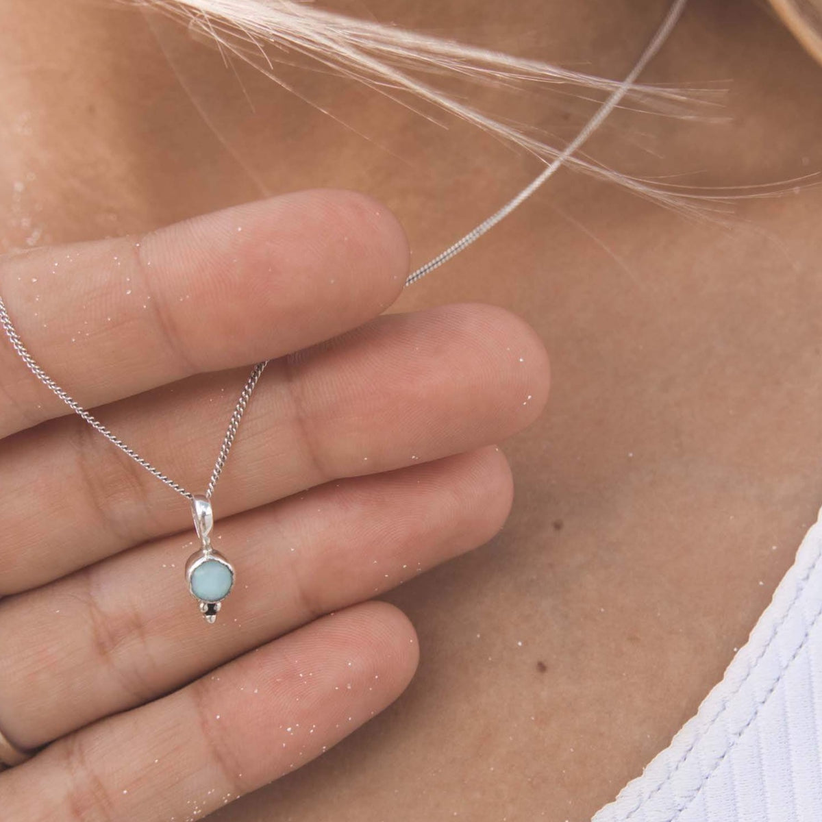 Larimar Kette mit Silber Perlen - Tropical Tribe