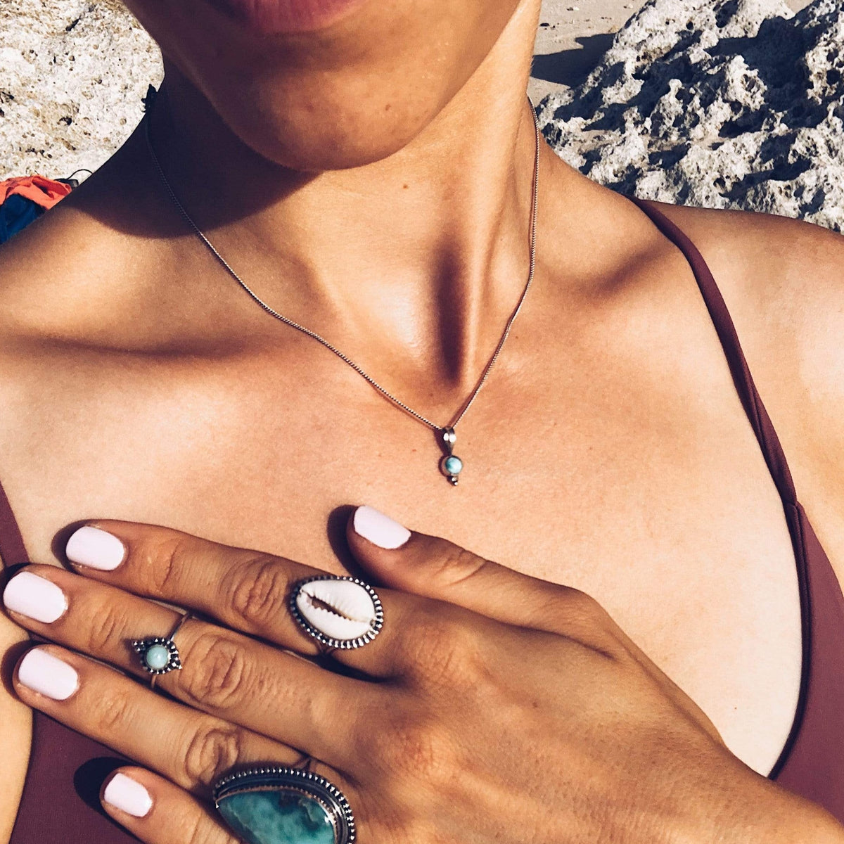 Larimar Kette mit Silber Perlen - Tropical Tribe