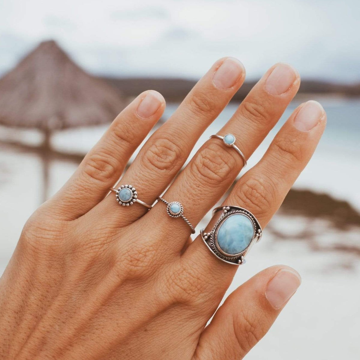 Schlichter Stacking Ring mit Larimar - Tropical Tribe