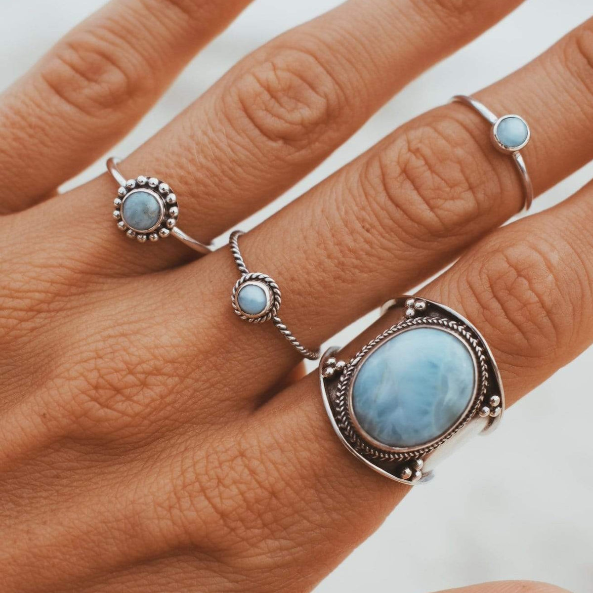 Schlichter Stacking Ring mit Larimar - Tropical Tribe