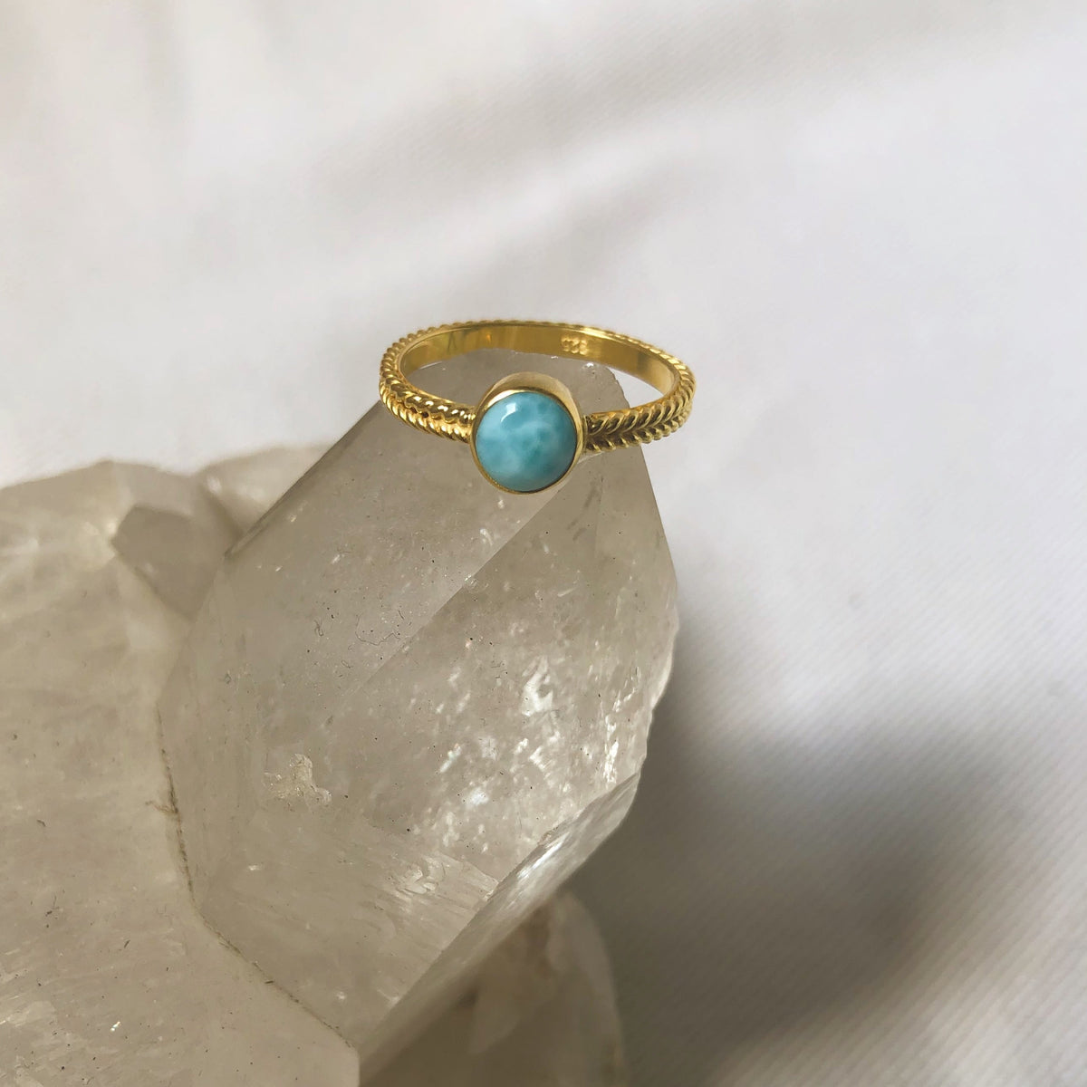 Geflochtener Stacking Ring mit Larimar und Silber Perlen ✨ vergoldet - Tropical Tribe