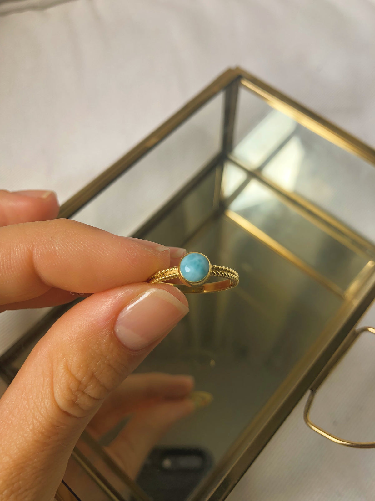 Geflochtener Stacking Ring mit Larimar und Silber Perlen ✨ vergoldet - Tropical Tribe